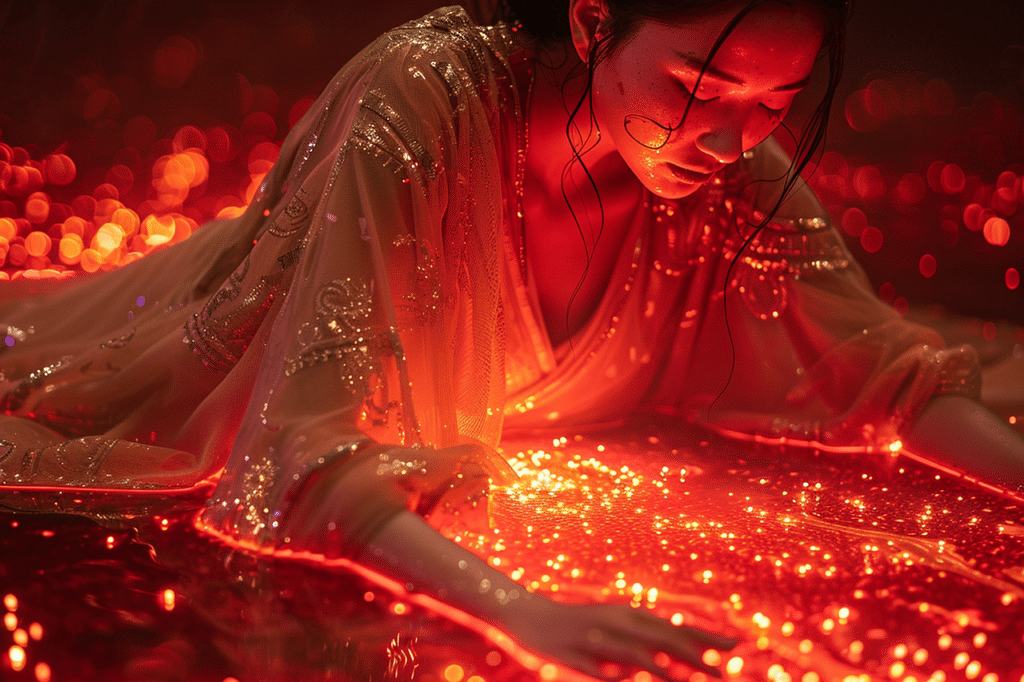 Mujer de rojo haciendo magia